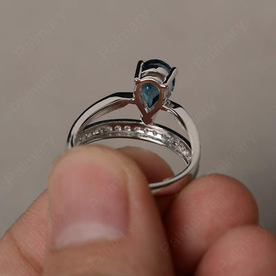 Pear Shaped London Blue Topaz Engagement Rings - Palmary