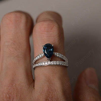 Pear Shaped London Blue Topaz Engagement Rings - Palmary