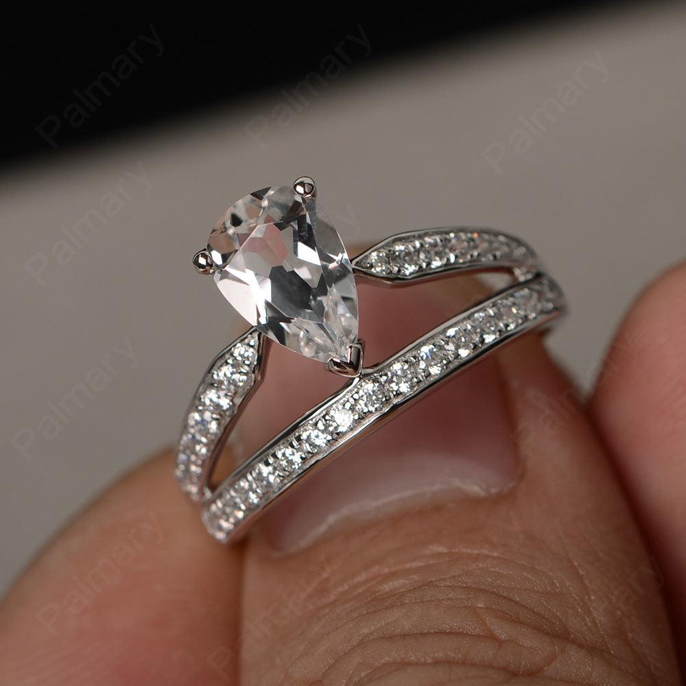 Pear Shaped White Topaz Engagement Rings - Palmary