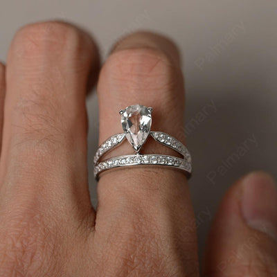 Pear Shaped White Topaz Engagement Rings - Palmary