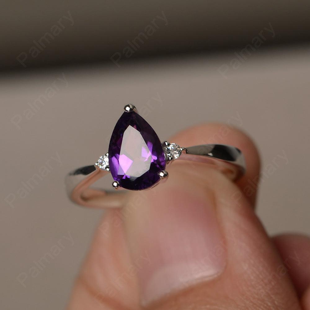 Pear Shaped Amethyst Promise Rings - Palmary