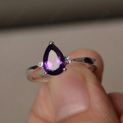 Pear Shaped Amethyst Promise Rings - Palmary