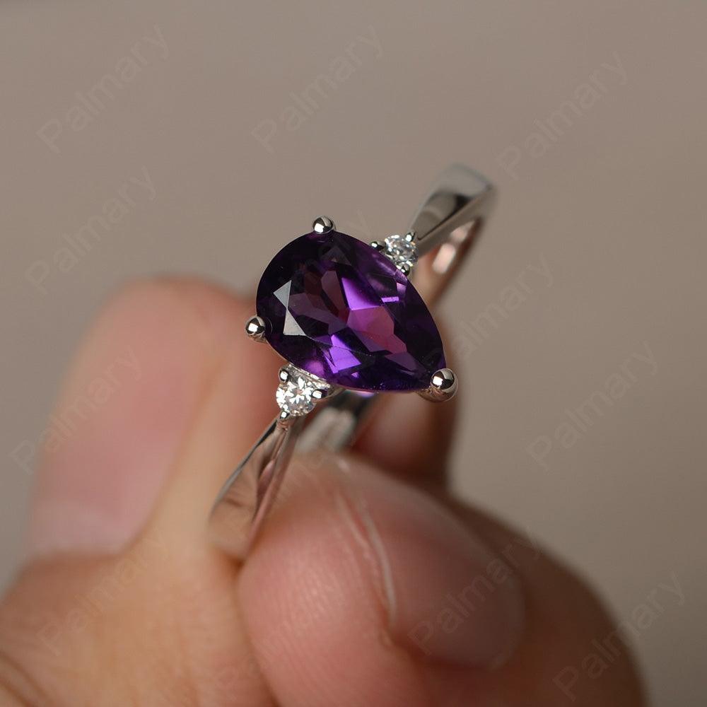 Pear Shaped Amethyst Promise Rings - Palmary