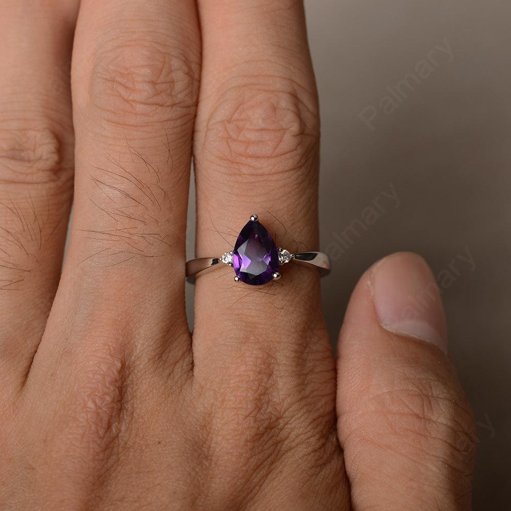 Pear Shaped Amethyst Promise Rings - Palmary