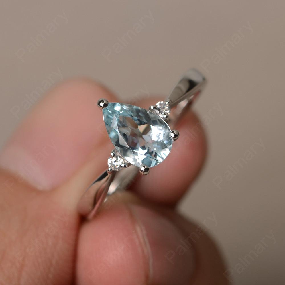 Pear Shaped Aquamarine Promise Rings - Palmary