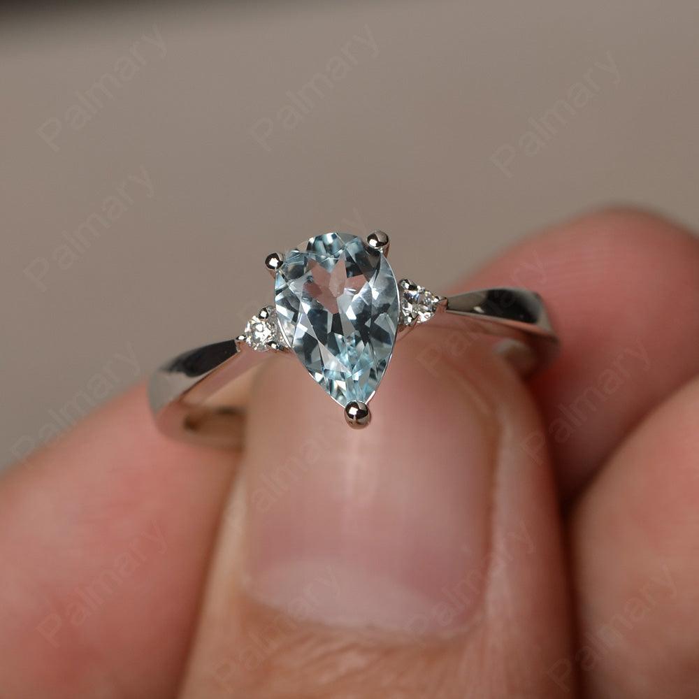 Pear Shaped Aquamarine Promise Rings - Palmary