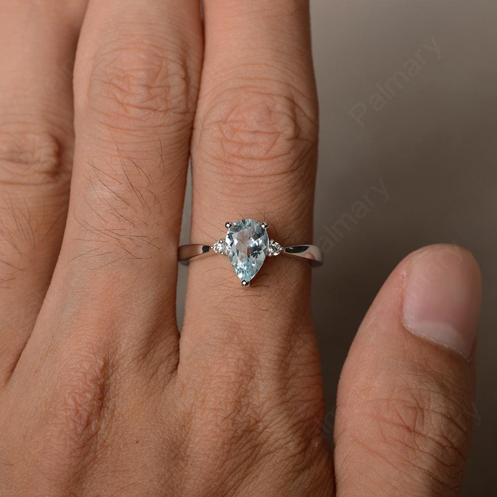 Pear Shaped Aquamarine Promise Rings - Palmary