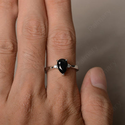 Pear Shaped Black Spinel Promise Rings - Palmary