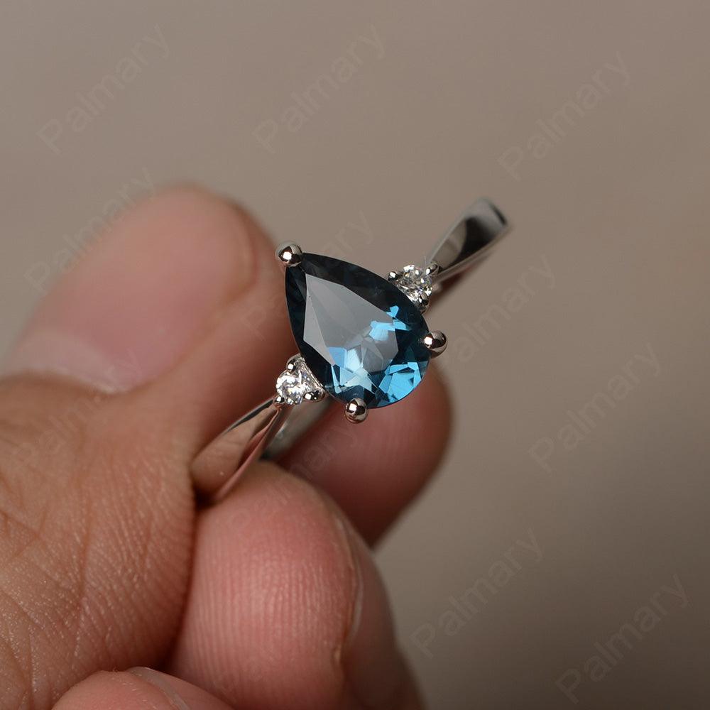 Pear Shaped London Blue Topaz Promise Rings - Palmary