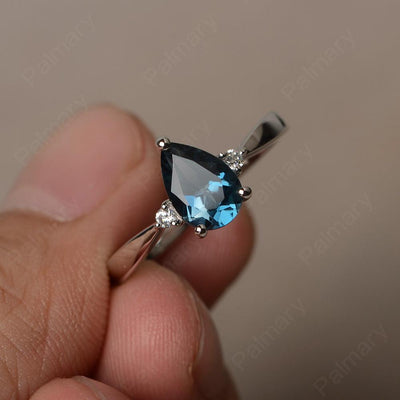 Pear Shaped London Blue Topaz Promise Rings - Palmary