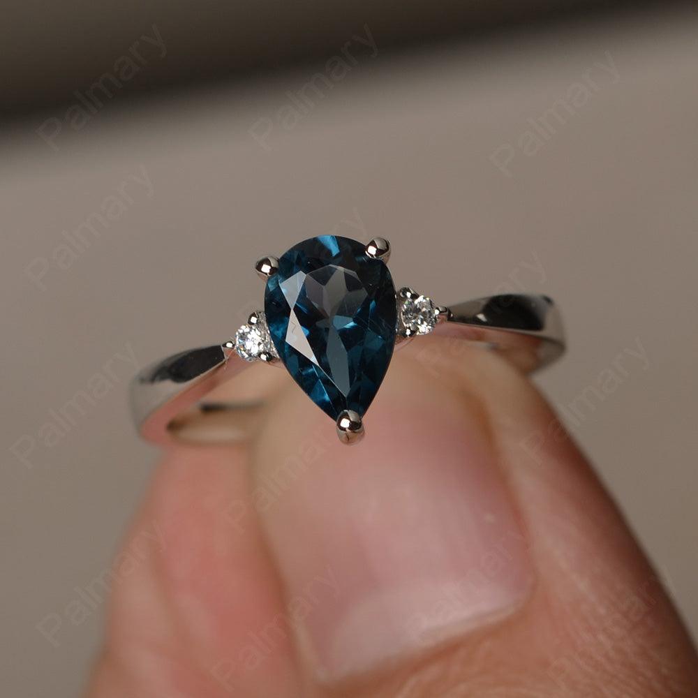 Pear Shaped London Blue Topaz Promise Rings - Palmary