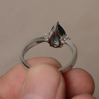 Pear Shaped London Blue Topaz Promise Rings - Palmary