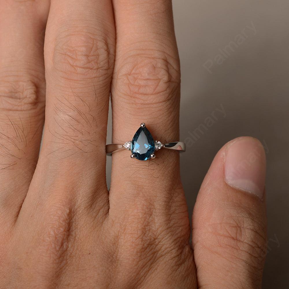 Pear Shaped London Blue Topaz Promise Rings - Palmary