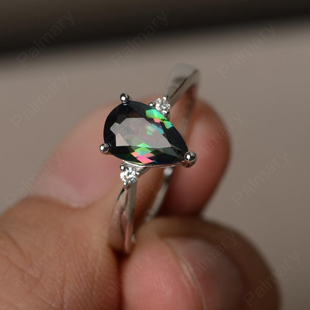 Pear Shaped Mystic Topaz Promise Rings - Palmary
