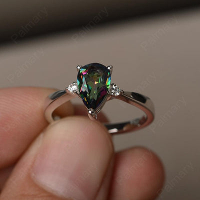 Pear Shaped Mystic Topaz Promise Rings - Palmary