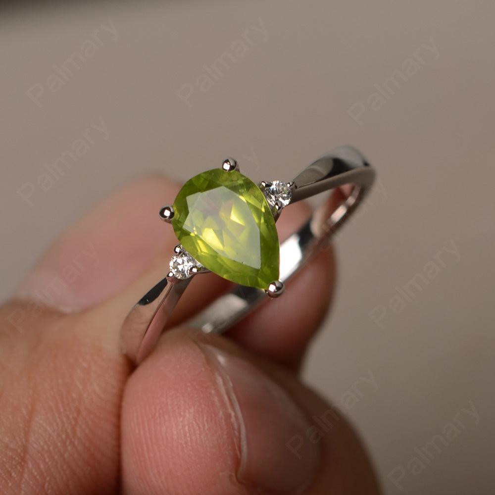 Pear Shaped Peridot Promise Rings - Palmary