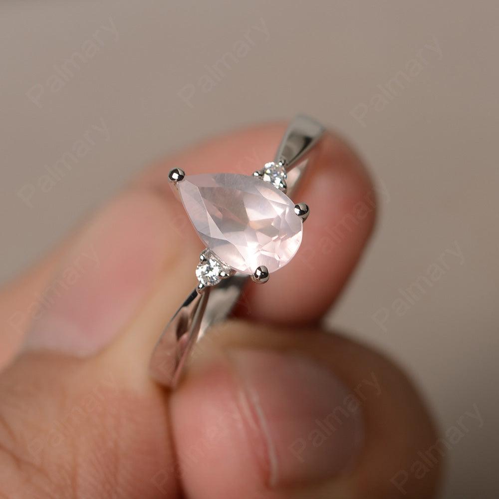 Pear Shaped Rose Quartz Promise Rings - Palmary