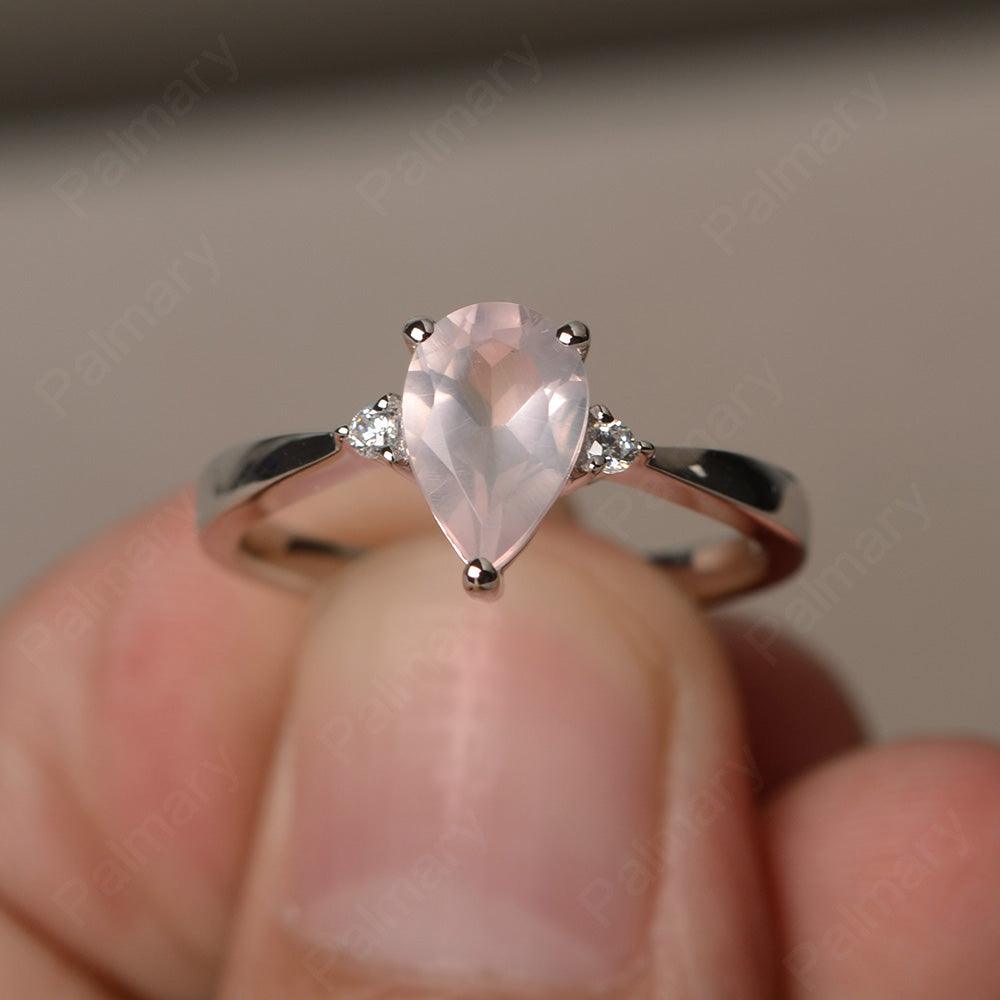 Pear Shaped Rose Quartz Promise Rings - Palmary