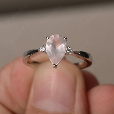 Pear Shaped Rose Quartz Promise Rings - Palmary