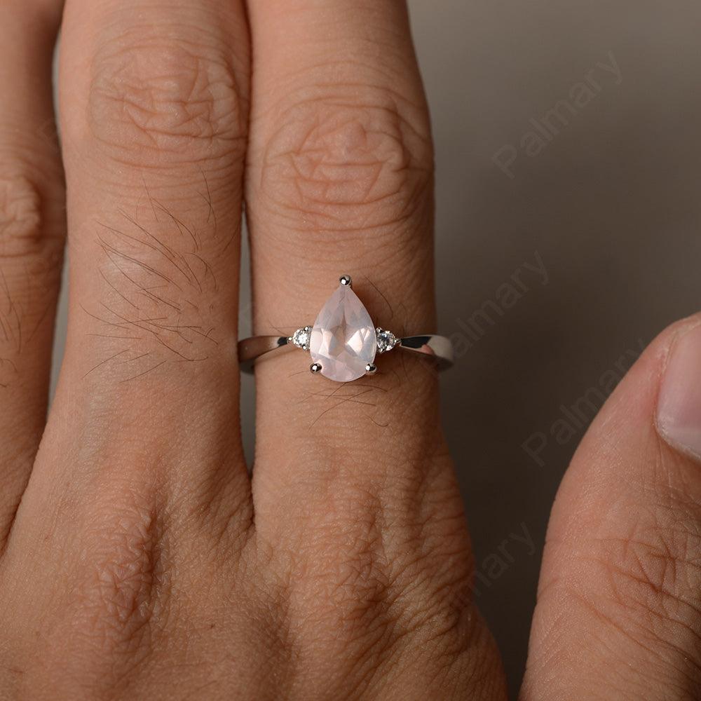 Pear Shaped Rose Quartz Promise Rings - Palmary