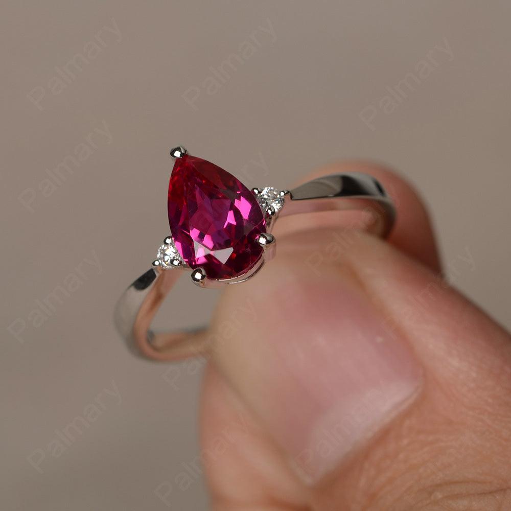 Pear Shaped Ruby Promise Rings - Palmary