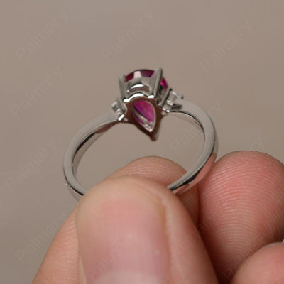 Pear Shaped Ruby Promise Rings - Palmary