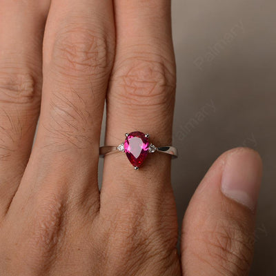 Pear Shaped Ruby Promise Rings - Palmary