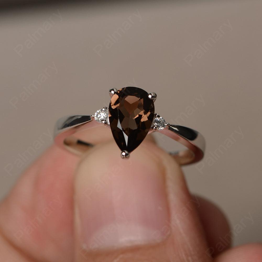 Pear Shaped Smoky Quartz  Promise Rings - Palmary