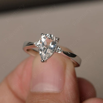 Pear Shaped White Topaz Promise Rings - Palmary