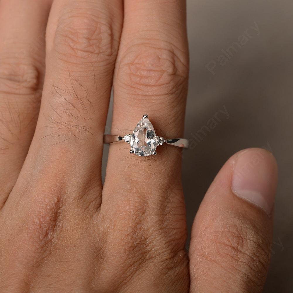 Pear Shaped White Topaz Promise Rings - Palmary