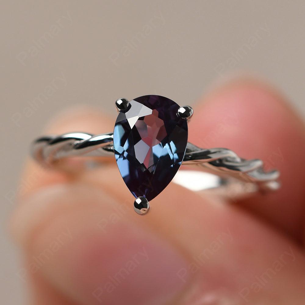 Twist Pear Shaped Alexandrite Solitaire Ring - Palmary