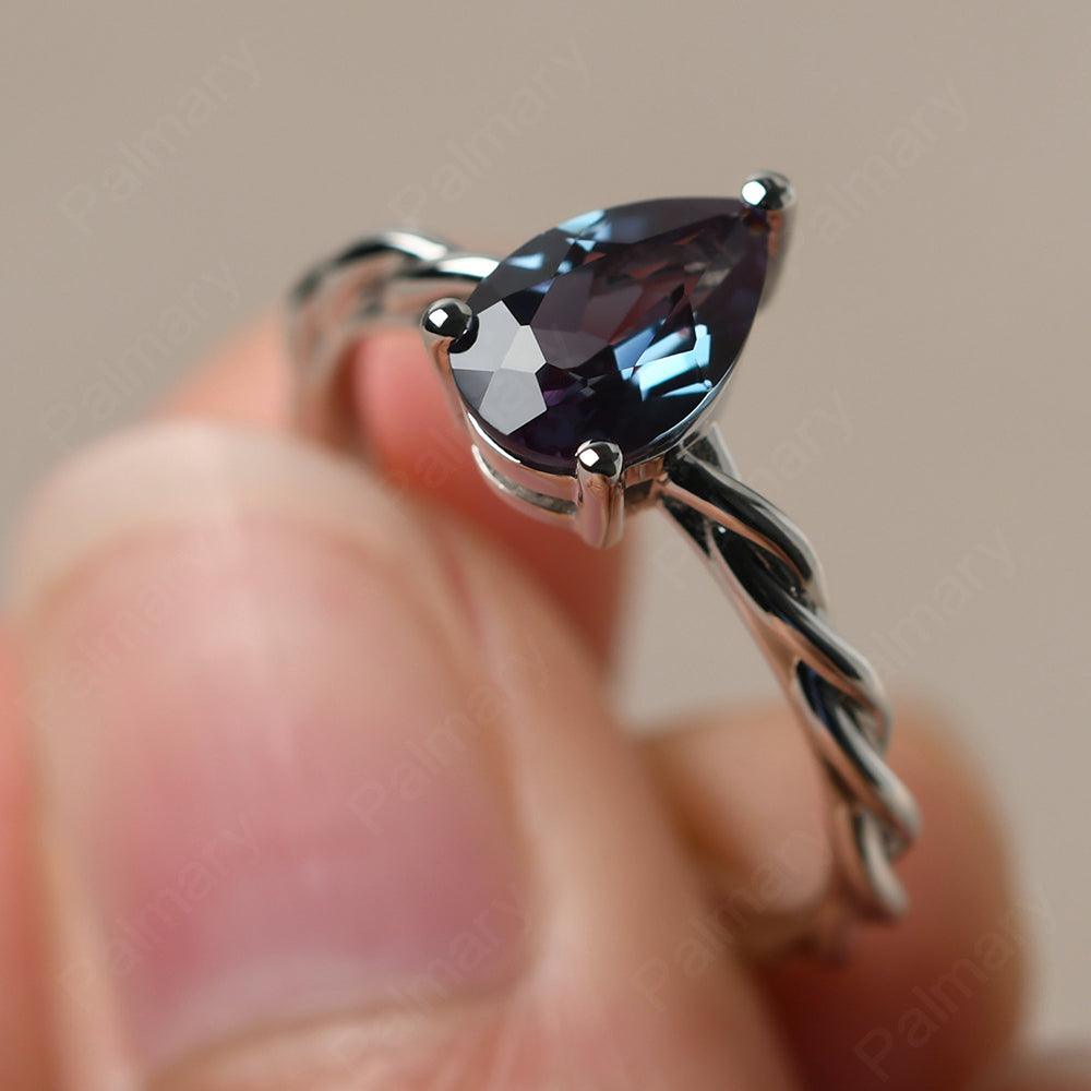 Twist Pear Shaped Alexandrite Solitaire Ring - Palmary