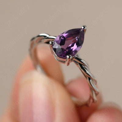 Twist Pear Shaped Amethyst Solitaire Ring - Palmary