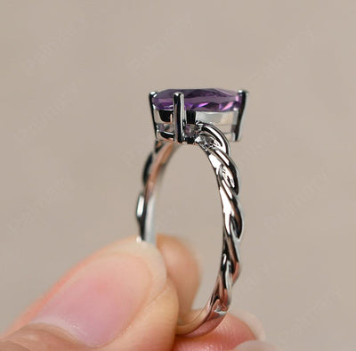 Twist Pear Shaped Amethyst Solitaire Ring - Palmary