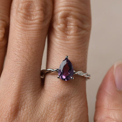 Twist Pear Shaped Amethyst Solitaire Ring - Palmary