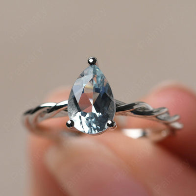 Twist Pear Shaped Aquamarine Solitaire Ring - Palmary