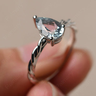 Twist Pear Shaped Aquamarine Solitaire Ring - Palmary