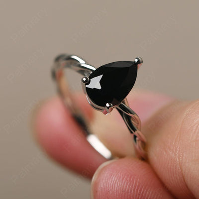 Twist Pear Shaped Black Spinel Solitaire Ring - Palmary