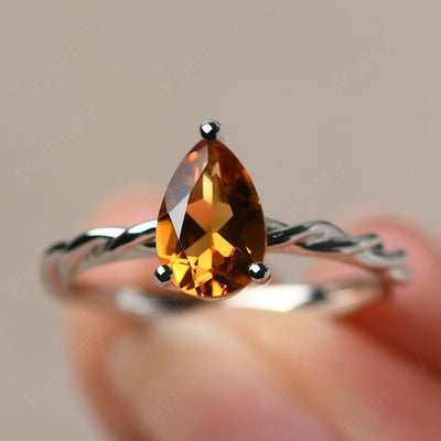 Twist Pear Shaped Citrine Solitaire Ring - Palmary