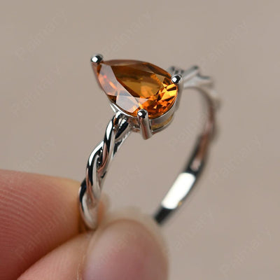 Twist Pear Shaped Citrine Solitaire Ring - Palmary