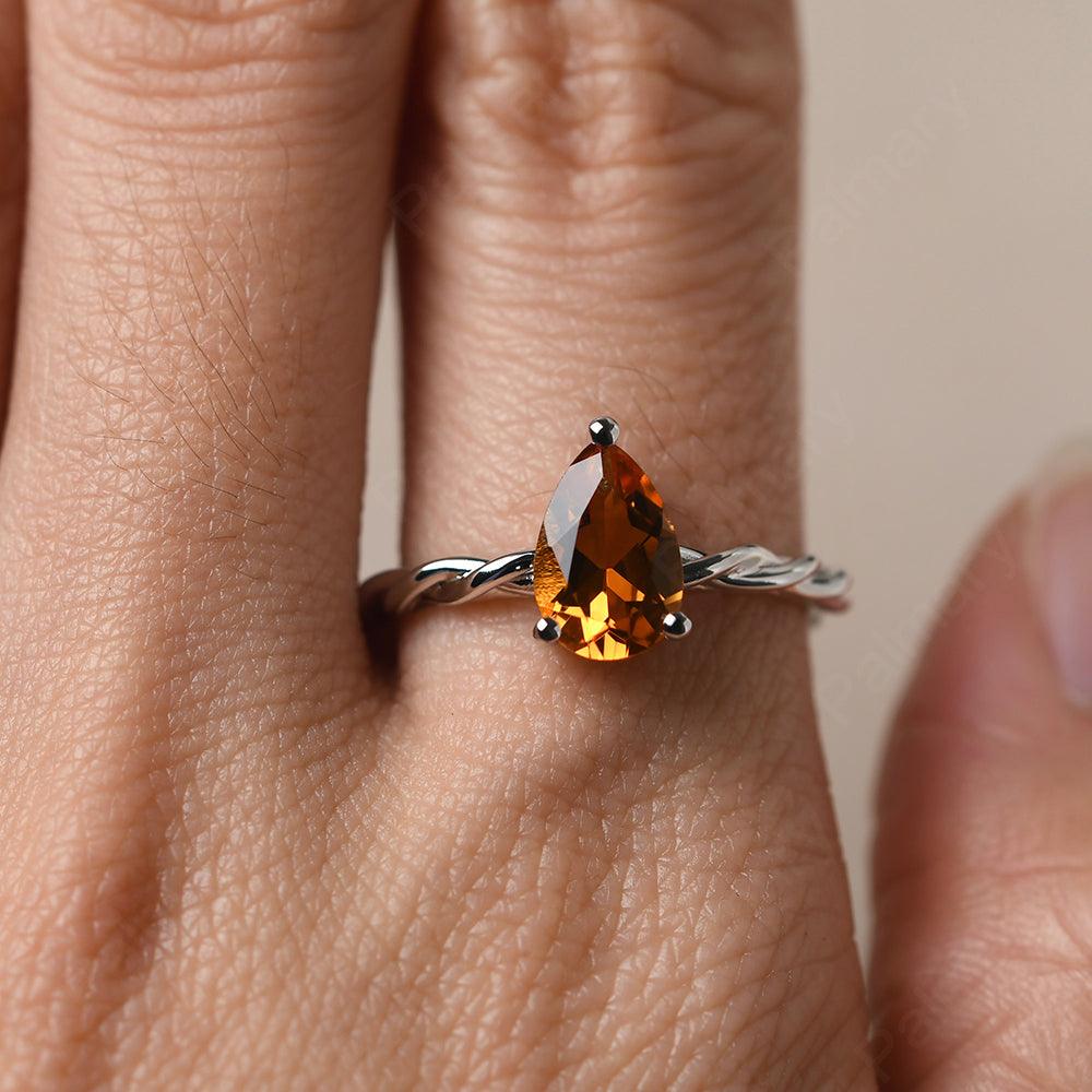 Twist Pear Shaped Citrine Solitaire Ring - Palmary