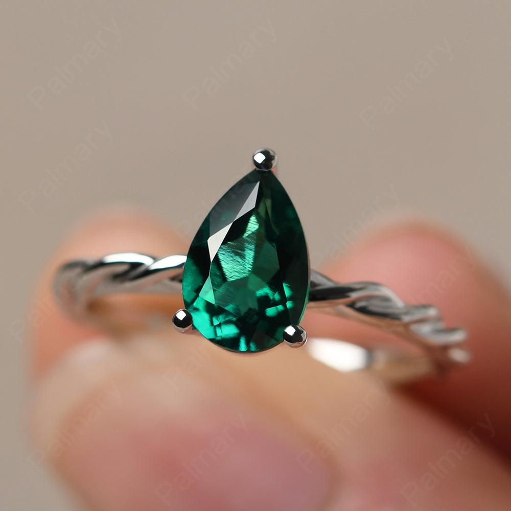 Twist Pear Shaped Emerald Solitaire Ring - Palmary