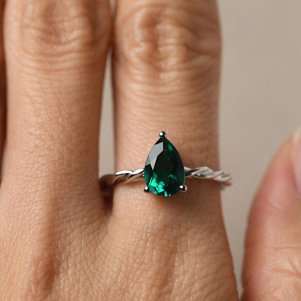 Twist Pear Shaped Emerald Solitaire Ring - Palmary