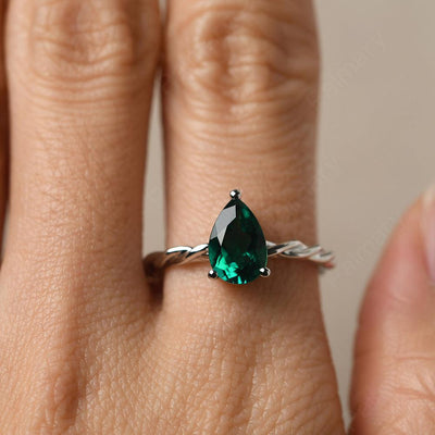 Twist Pear Shaped Emerald Solitaire Ring - Palmary