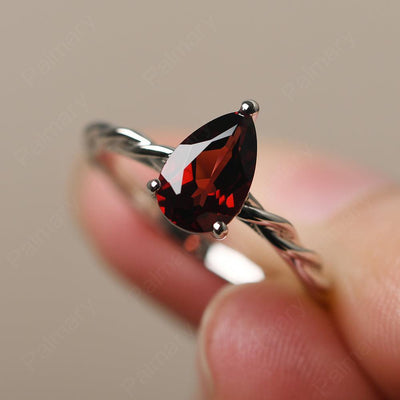 Twist Pear Shaped Garnet Solitaire Ring - Palmary