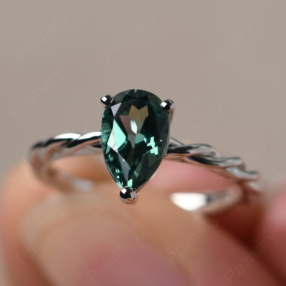 Twist Pear Shaped Green Sapphire Solitaire Ring - Palmary