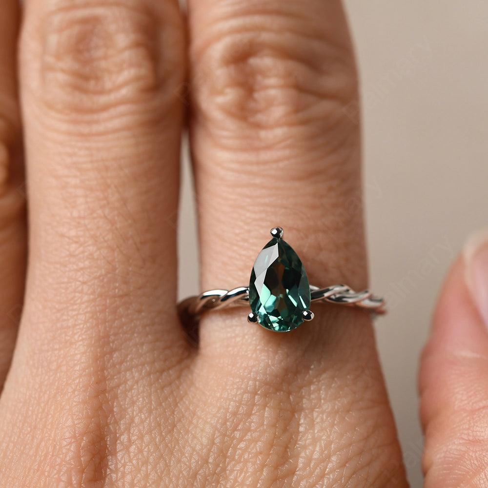 Twist Pear Shaped Green Sapphire Solitaire Ring - Palmary