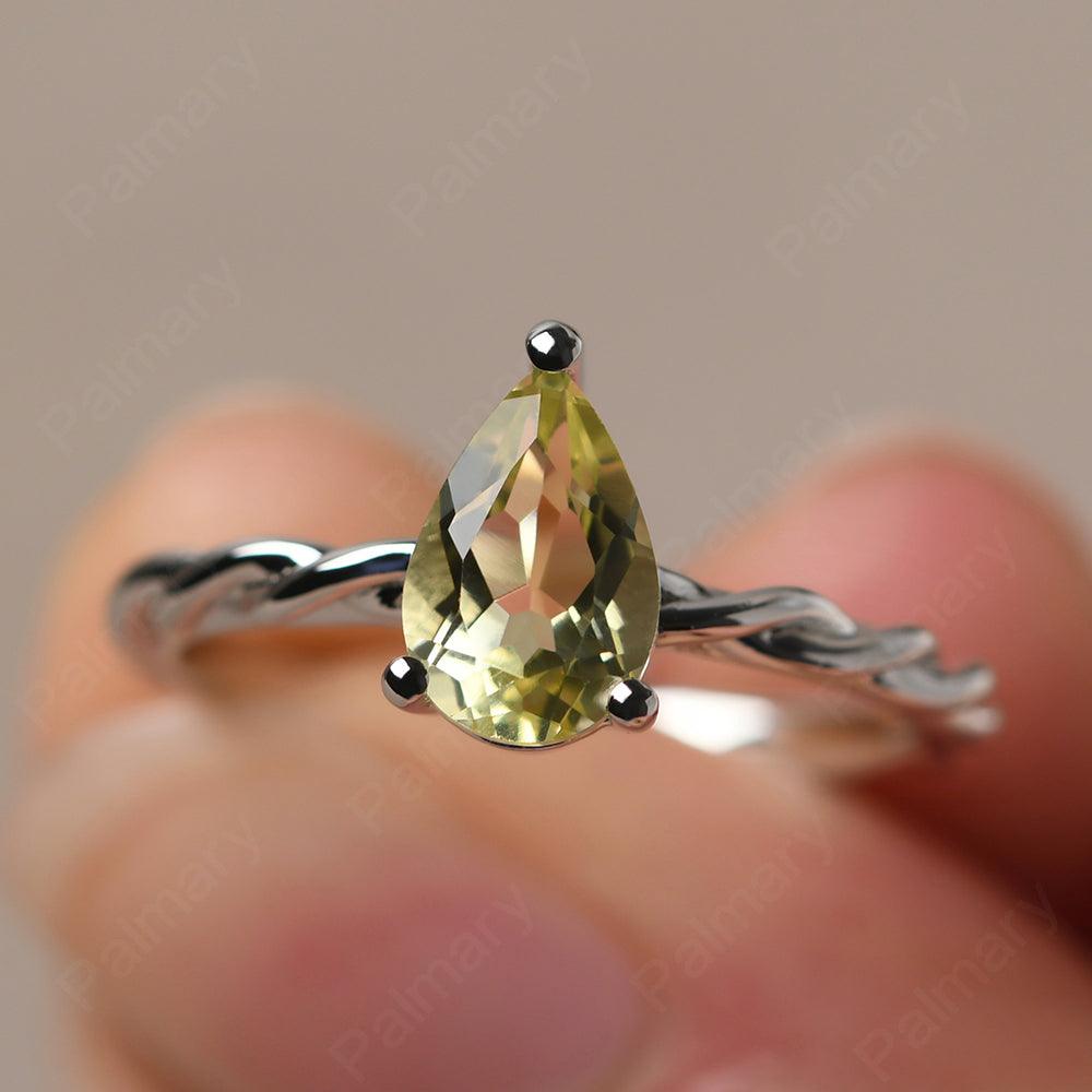 Twist Pear Shaped Lemon Quartz Solitaire Ring - Palmary