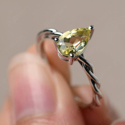 Twist Pear Shaped Lemon Quartz Solitaire Ring - Palmary