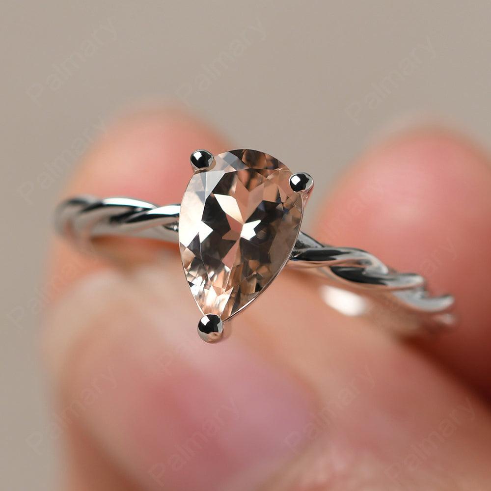 Twist Pear Shaped Morganite Solitaire Ring - Palmary